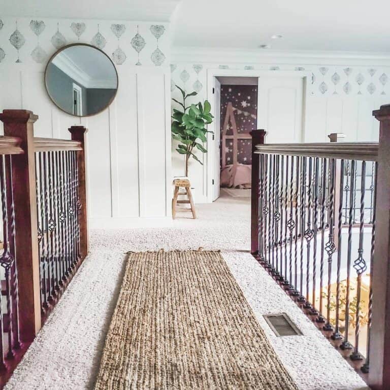 Upstairs Hallway with Traditional Handrail and Modern Decor