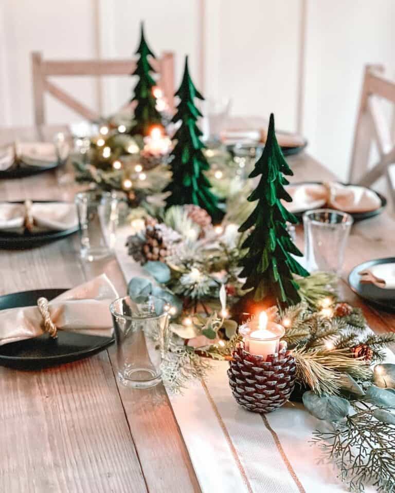 Vibrant Green Trees and Pine Cones