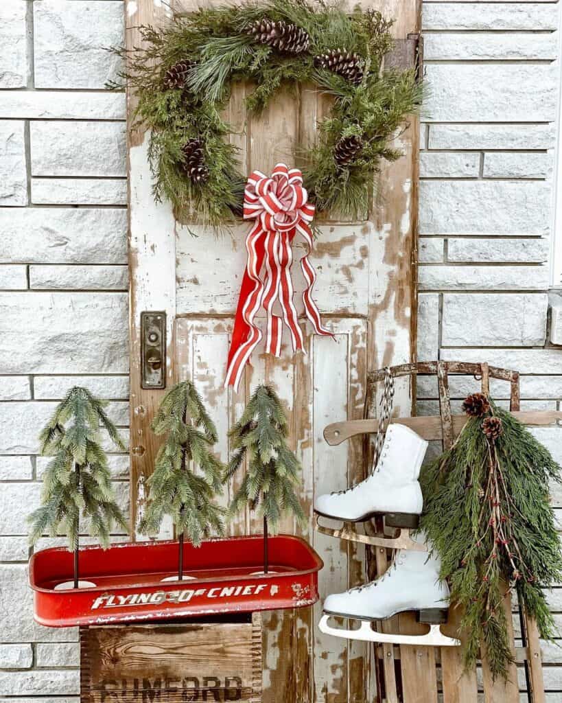 Vintage Door and Sleigh with Evergreen Accessories