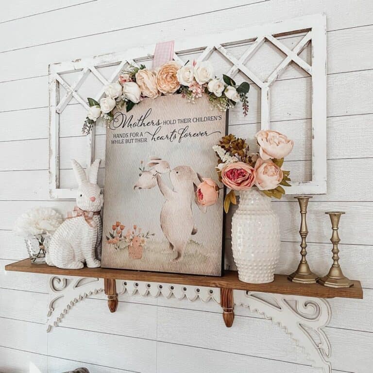 Vintage Farmhouse Wall Décor Around Shelf