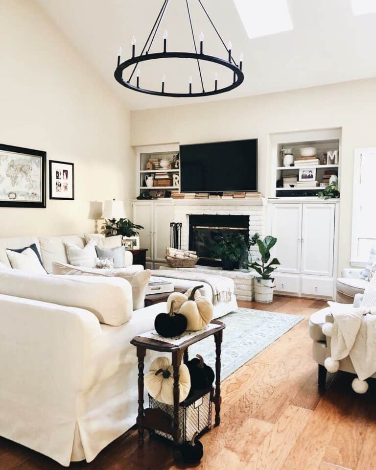 Wagon Wheel Chandelier in Living Room