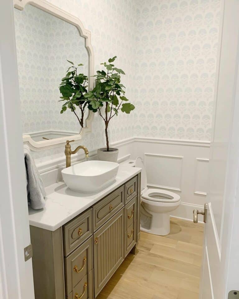 Wainscoting and Paisley Bathroom Wallpaper Ideas