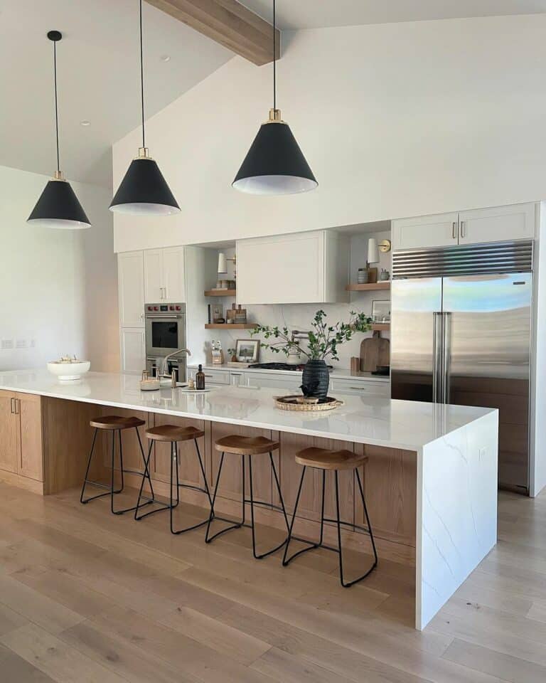 Waterfall Countertop With Simple Bar Stools