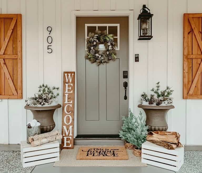 Welcoming and Natural Winter Farmhouse Porch