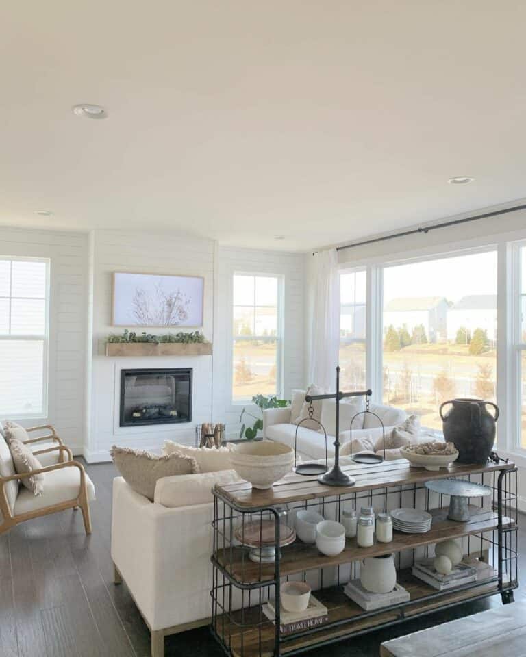 Well-Lit Living Room with White Sofas