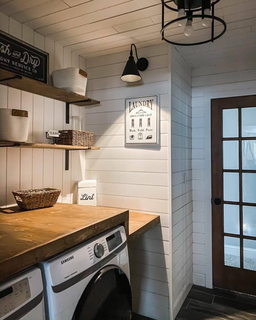 Whimsical Laundry Signs on Horizontal and Vertical Shiplap Walls