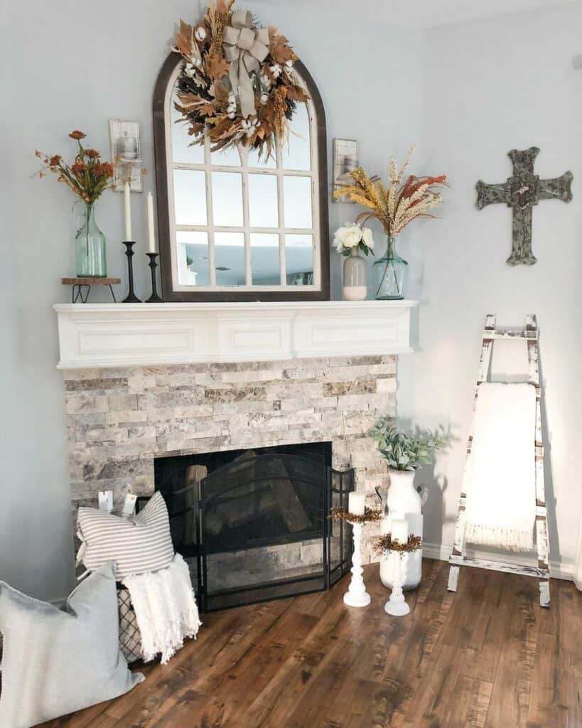 White Accessories in Front of Fireplace
