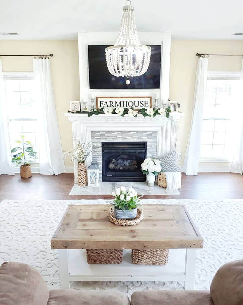 White Beaded Living Room Chandelier