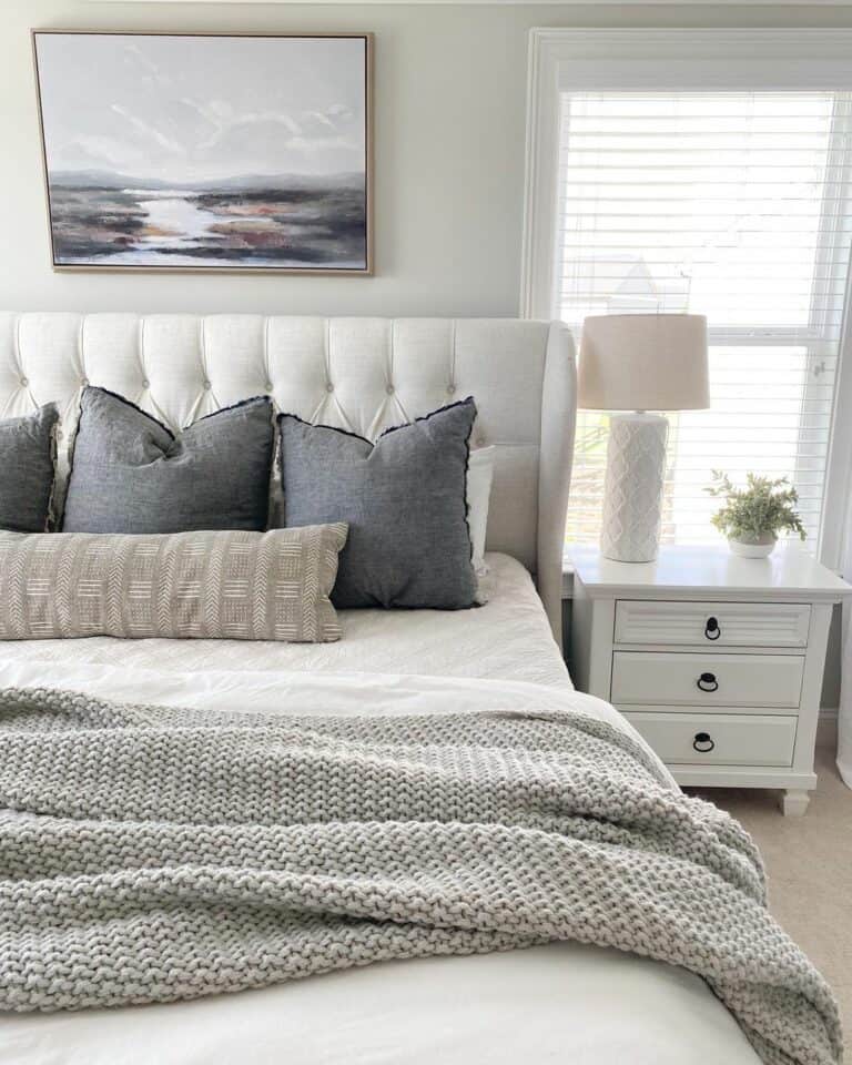 White Bedspread with Light Grey Coverlet