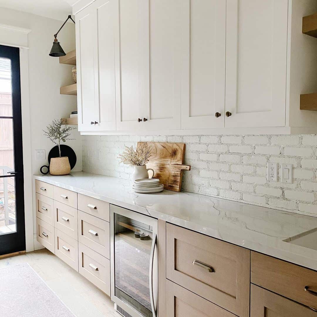 White Brick Backsplash and White Oak Soul & Lane