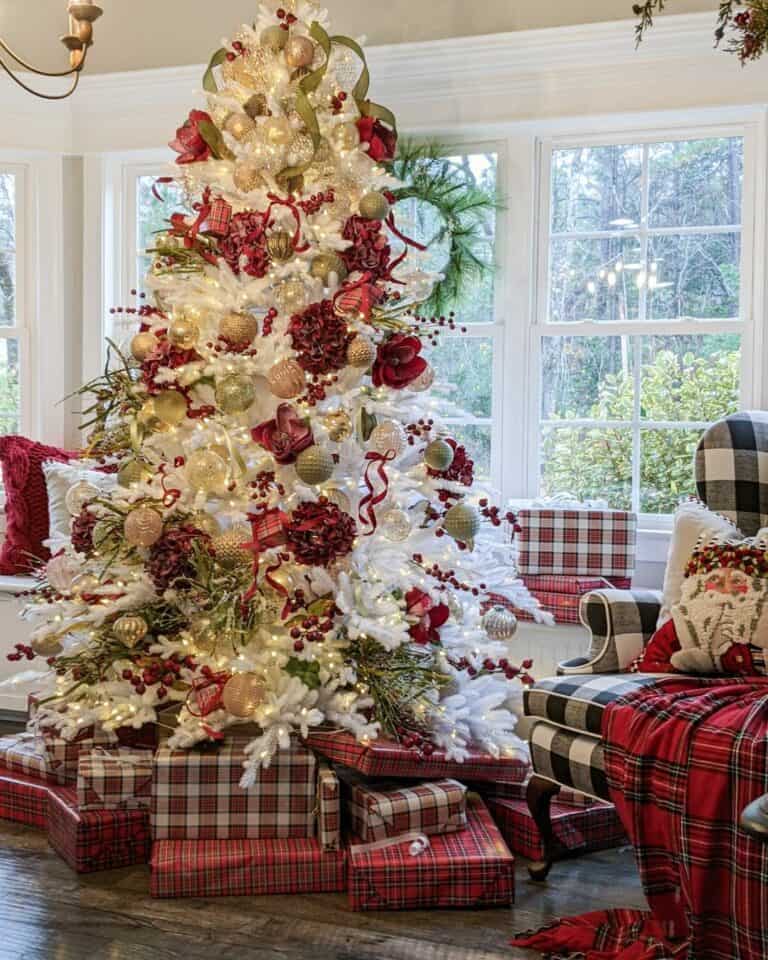 White Christmas Tree in Front of Windows