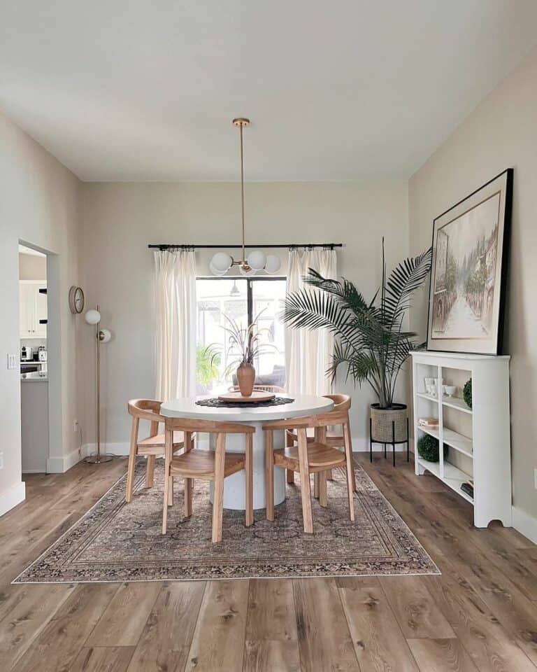 White Dining Table With Light Wood Chairs