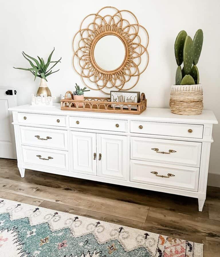 White Dresser with Wooden Decorative Tray
