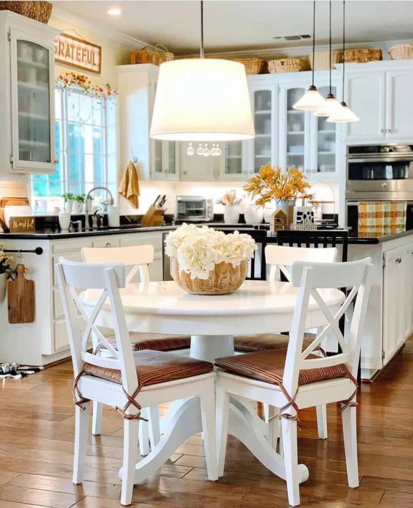 White Farmhouse Dining Table In Modern Kitchen