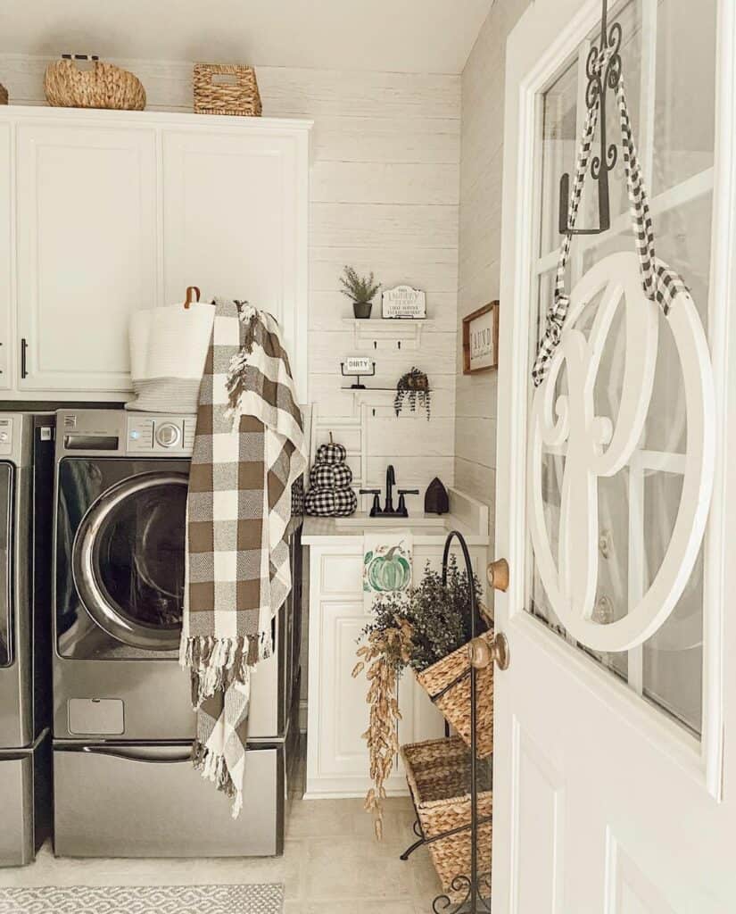 White Farmhouse Laundry Room Door with Glass