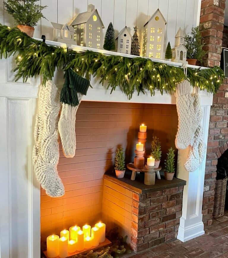White Fireplace with Christmas Decorations