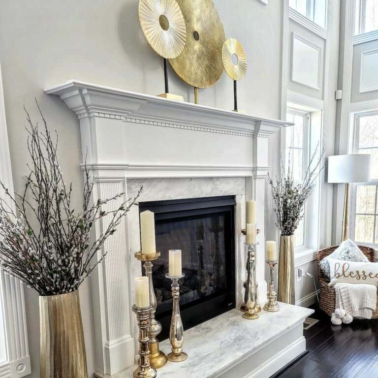 White Fireplace with Gold Décor