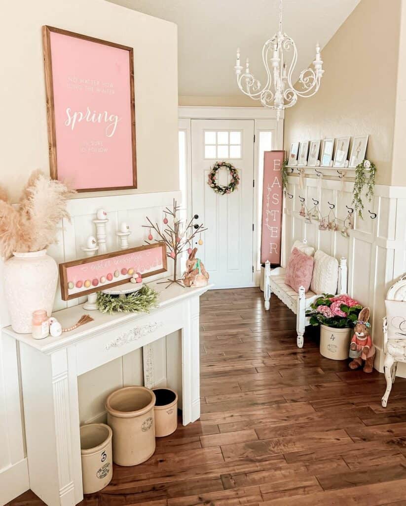 White Foyer with Pink Accents