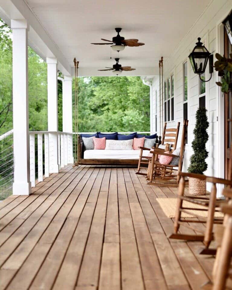 White Horizontal Porch Railing with Cables