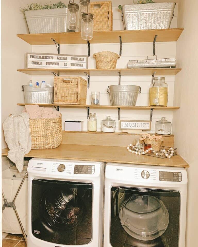 White Horizontal Shiplap Wall in Laundry Room
