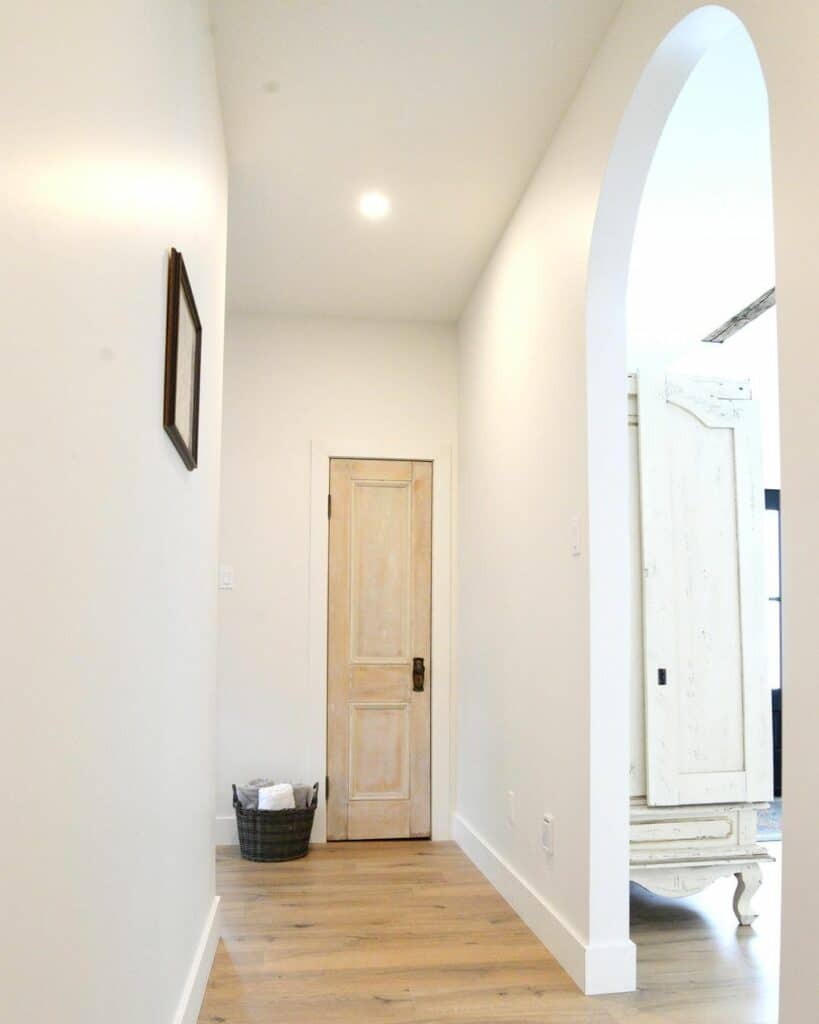 White Interior Door Trim on an Unfinished Wood Door