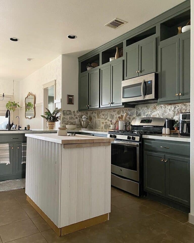 White Island Topped with Butcher Block Countertop