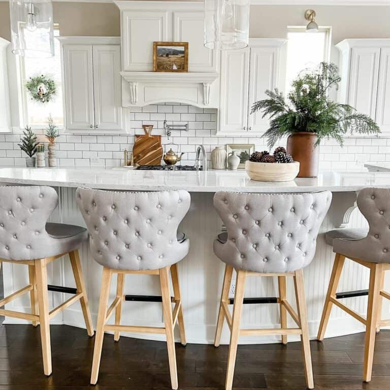 White Kitchen Island with Pine Accents