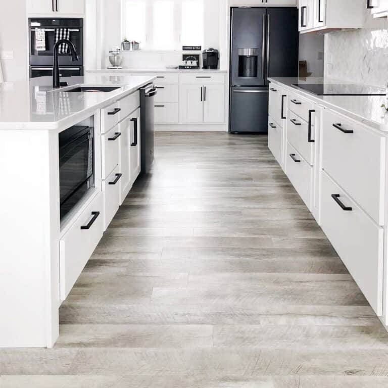 White Kitchen with Black Appliances