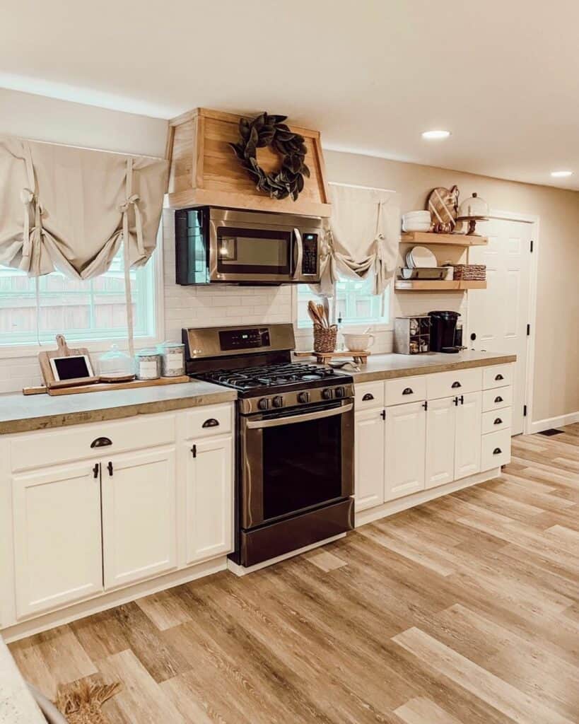 White Kitchen with Brown Countertop