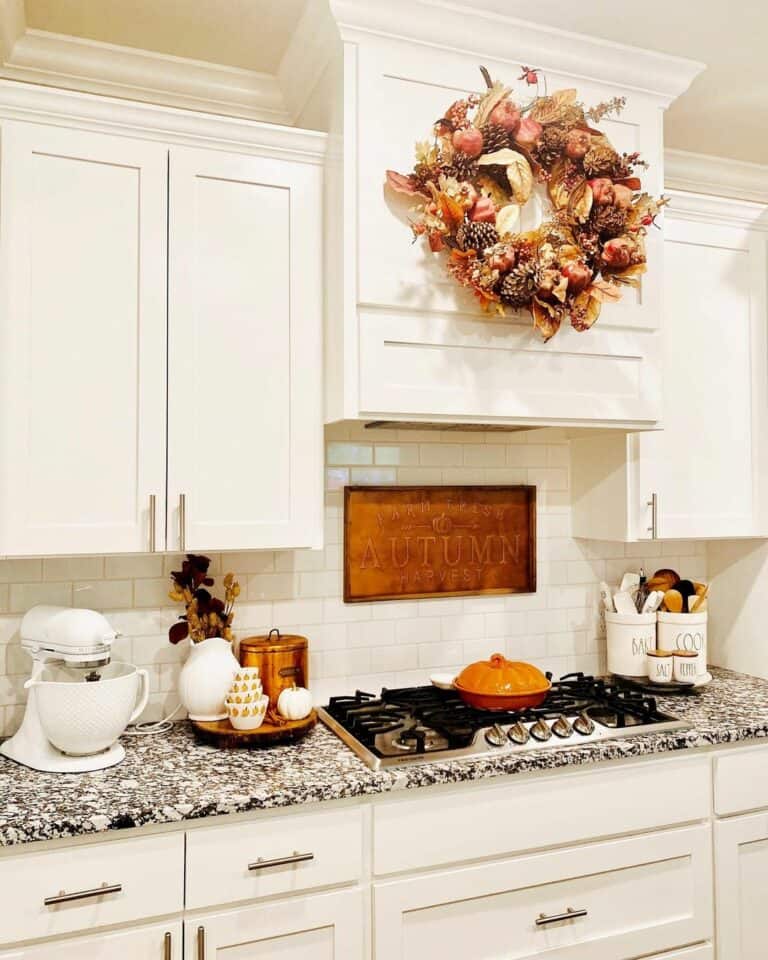 White Kitchen with Copper Autumn Sign