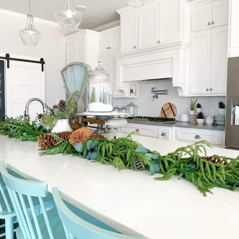 White Kitchen with Glorious Colorful Garland