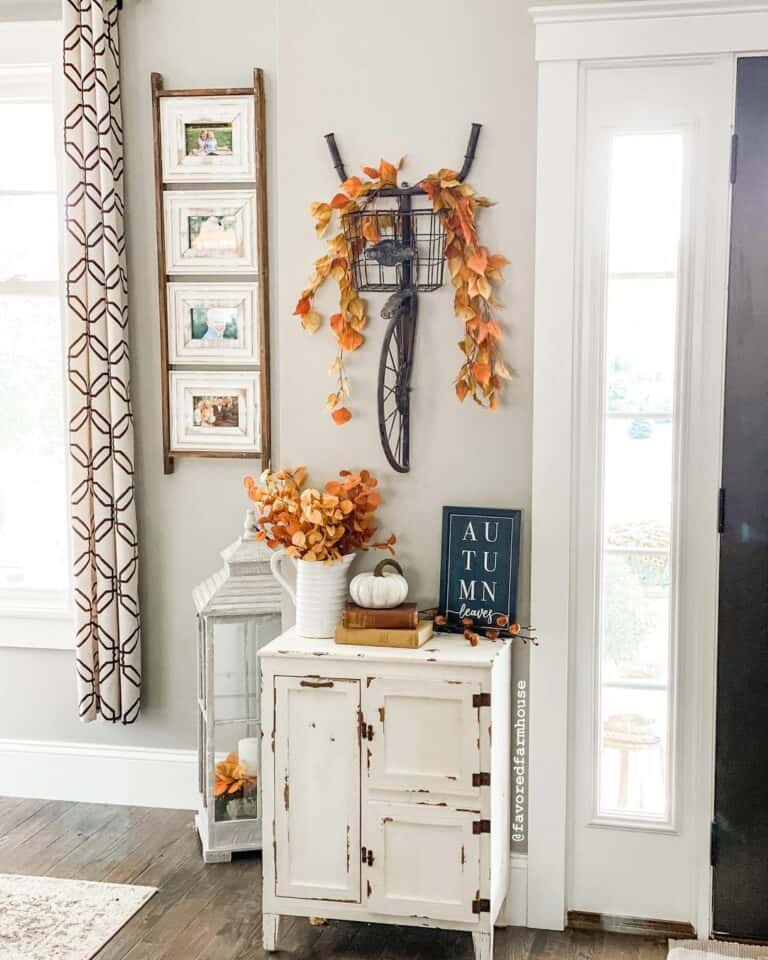 White Lantern Beside Front Door Sidelight