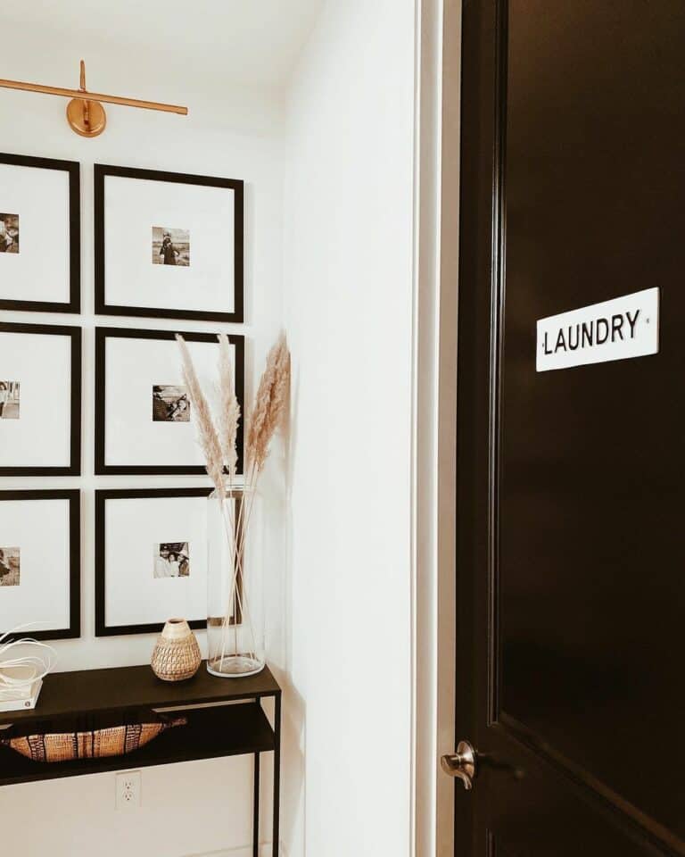 White Laundry Room Sign for Black Door