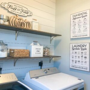 White Laundry Room Signs and Wooden Pumpkins