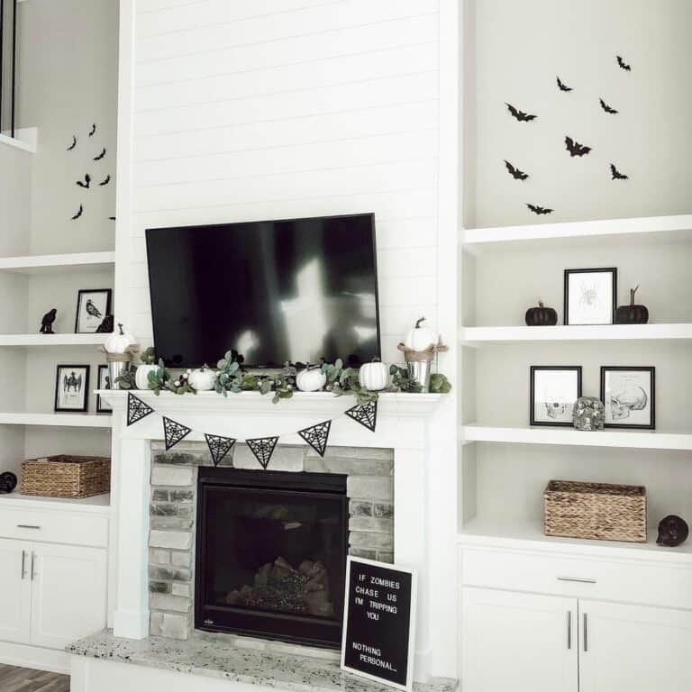White Living Room with Black Halloween Touches