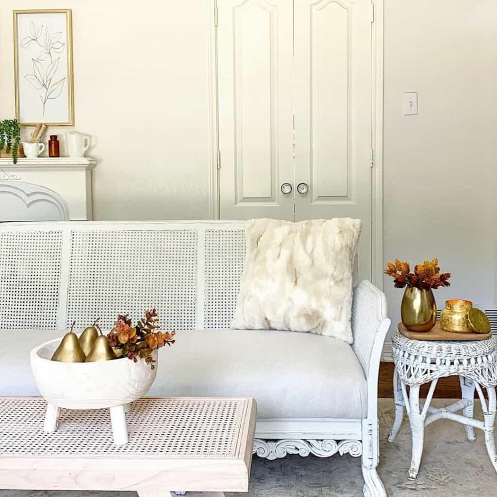 White Living Room with Gold Focal Points