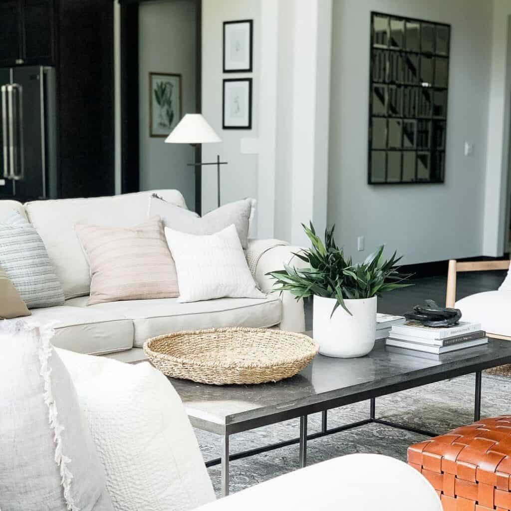 White Living Room with an Extra Large Coffee Table