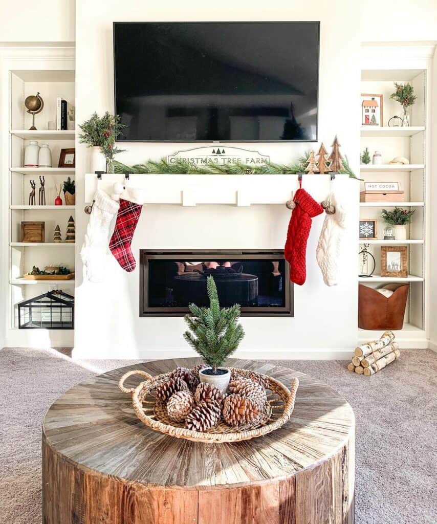 White Mantel and Fireplace with Christmas Décor