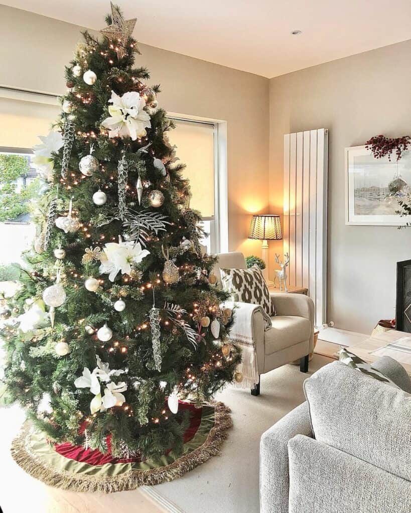 White Ornament Christmas Tree in Living Room