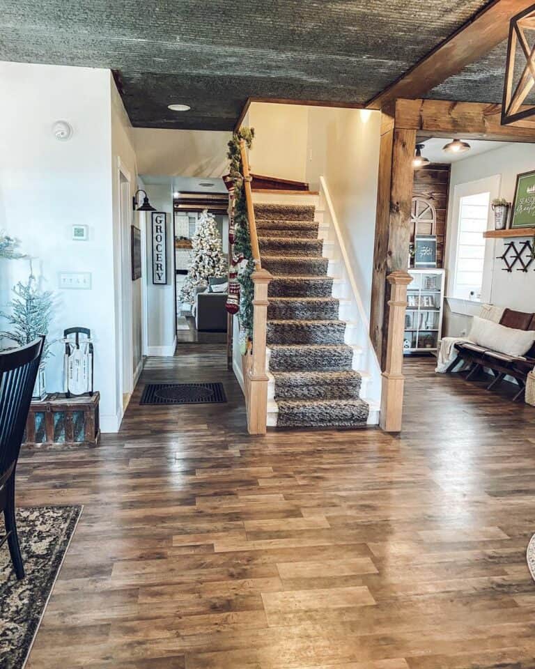 White Painted Staircase with Grey Runner