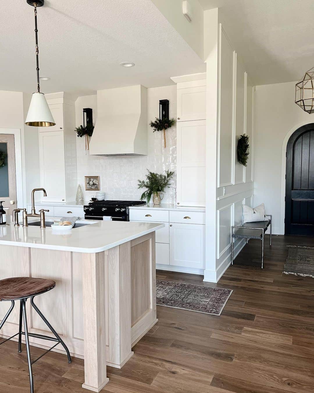 White Pendant Light and a White Oak Kitchen Island - Soul & Lane