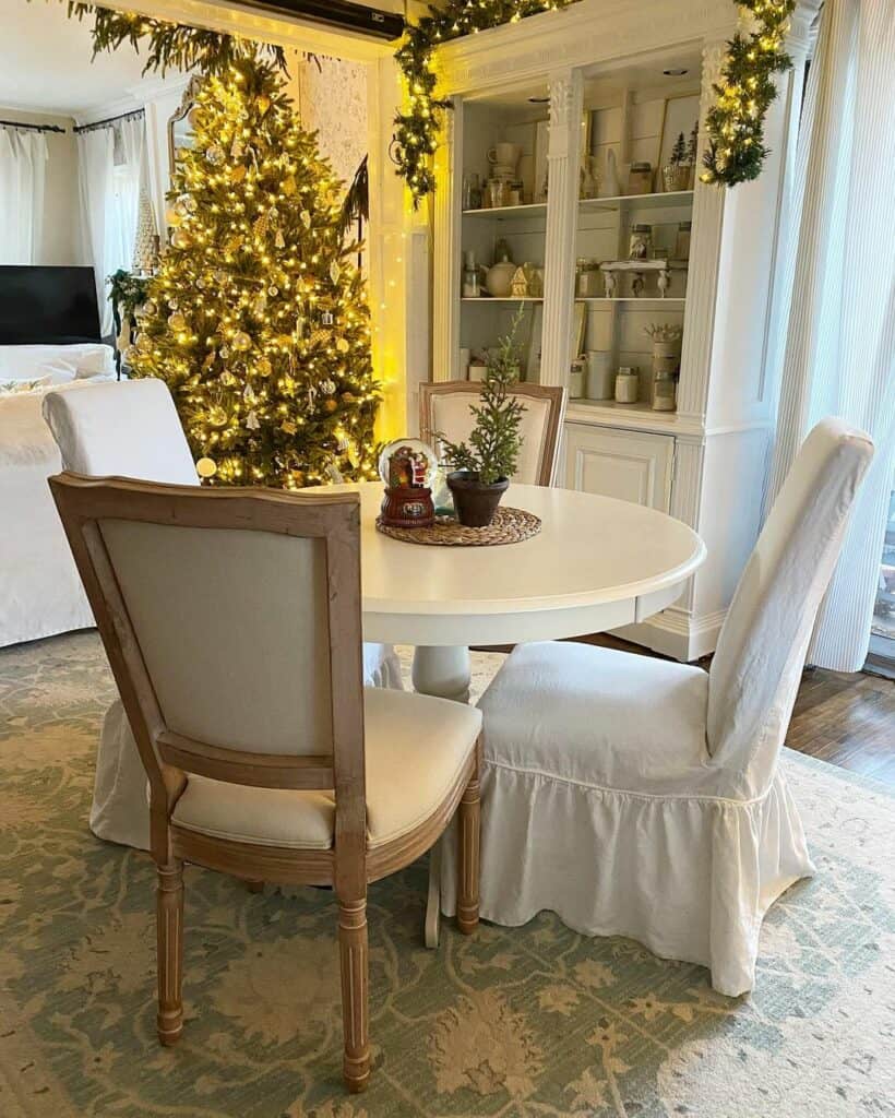 White Round Dining Table With Mix And Match Chairs
