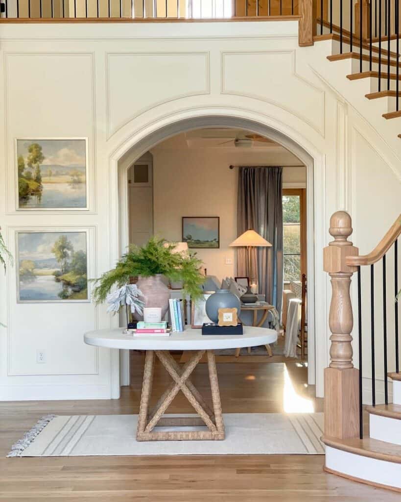 White Round Entryway Table with Rope Legs