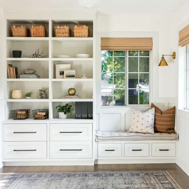 White Shelves and Bench Window Seating