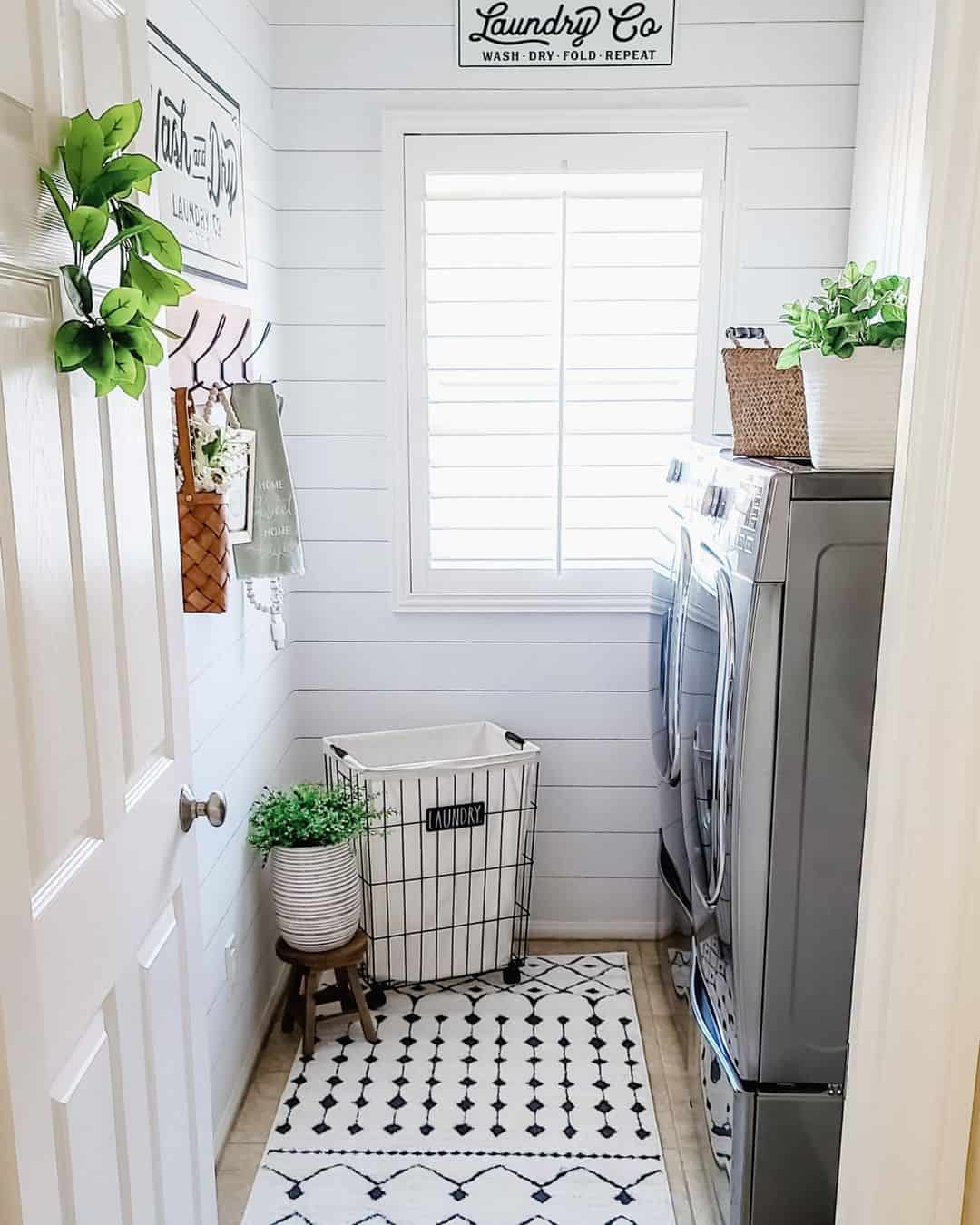 White Shiplap Laundry Room with Greenery - Soul & Lane