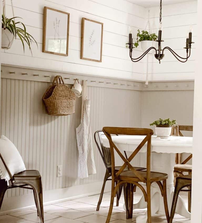 White Shiplap Walls and Grey Beadboard Paneling