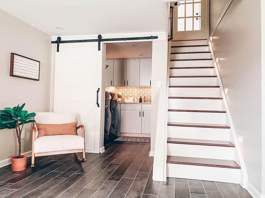 White Sliding Door for Basement Laundry Room