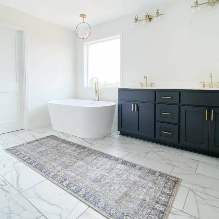 White Square Picture Window and Navy Vanity