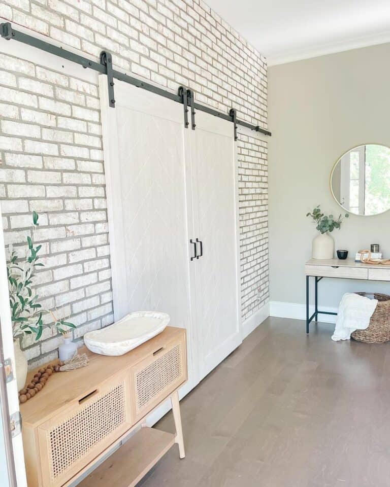 White Stained Wood Chevron Double Barn Doors