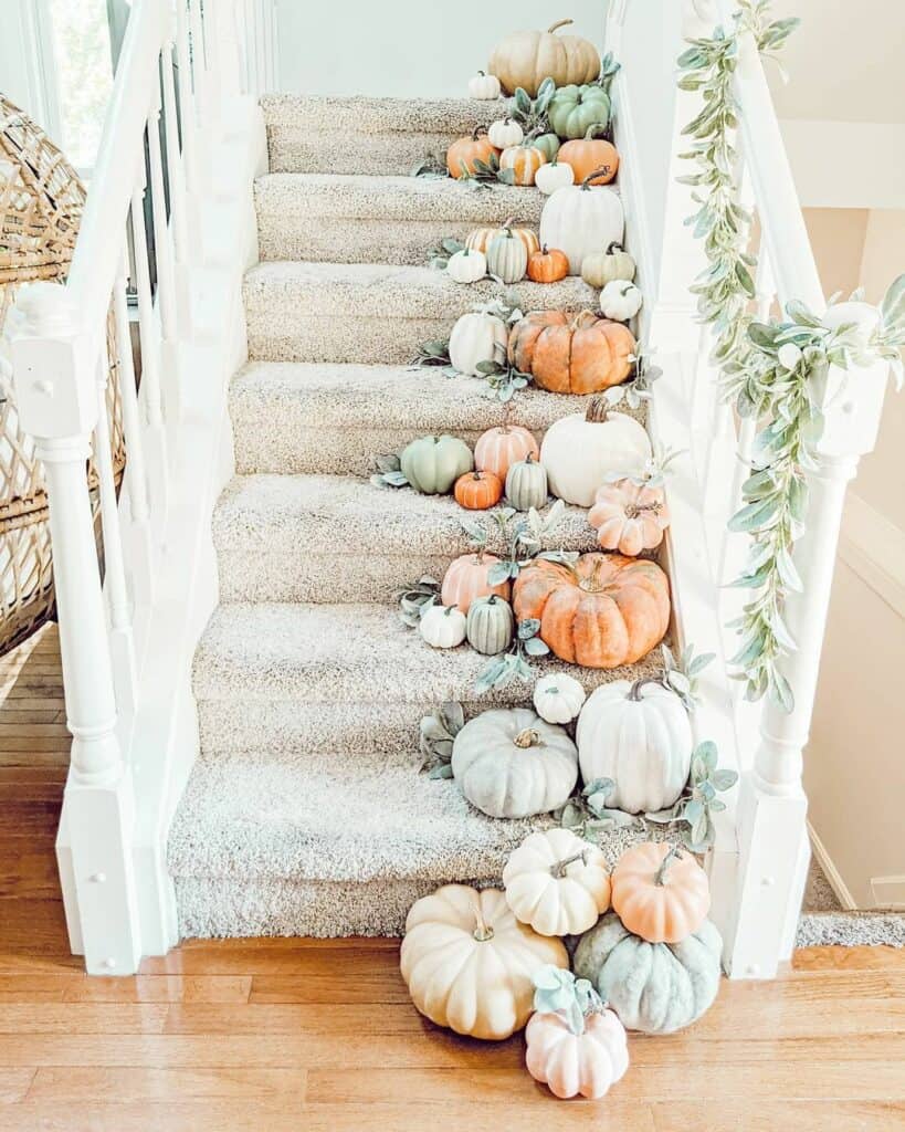 White Stair Spindles with Fall Decor